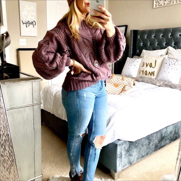 Plum Chunky Knit Oversized Sweater - Picture 3 of 5